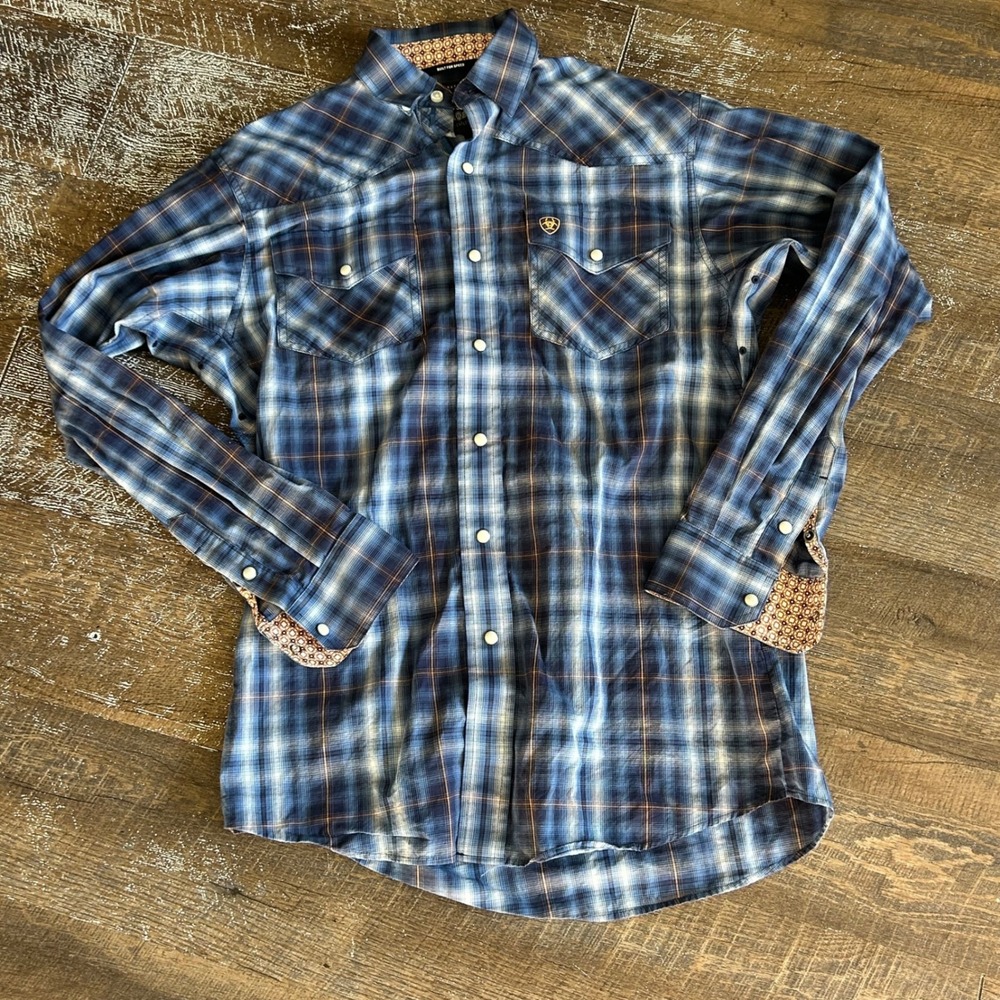 Ariat Mens Relentless Inexorable Stretch Classic Fit Plaid Pearl Snap Shirt S